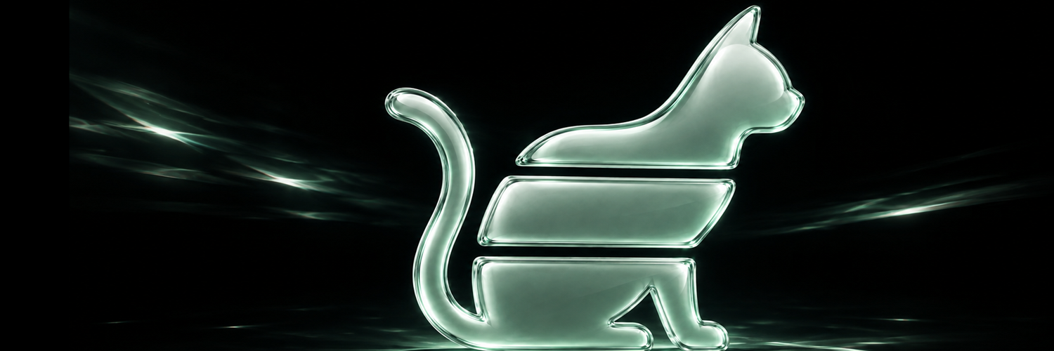 PonsCat glass emblem glowing across a dark panoramic space